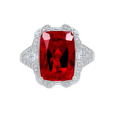 Cushion Cut Lab Created Ruby Moissanite Hip Hop Ring, Solitaire Cocktail Ring, 925 Sterling Silver Ring, Anniversary Ring Gift For Women